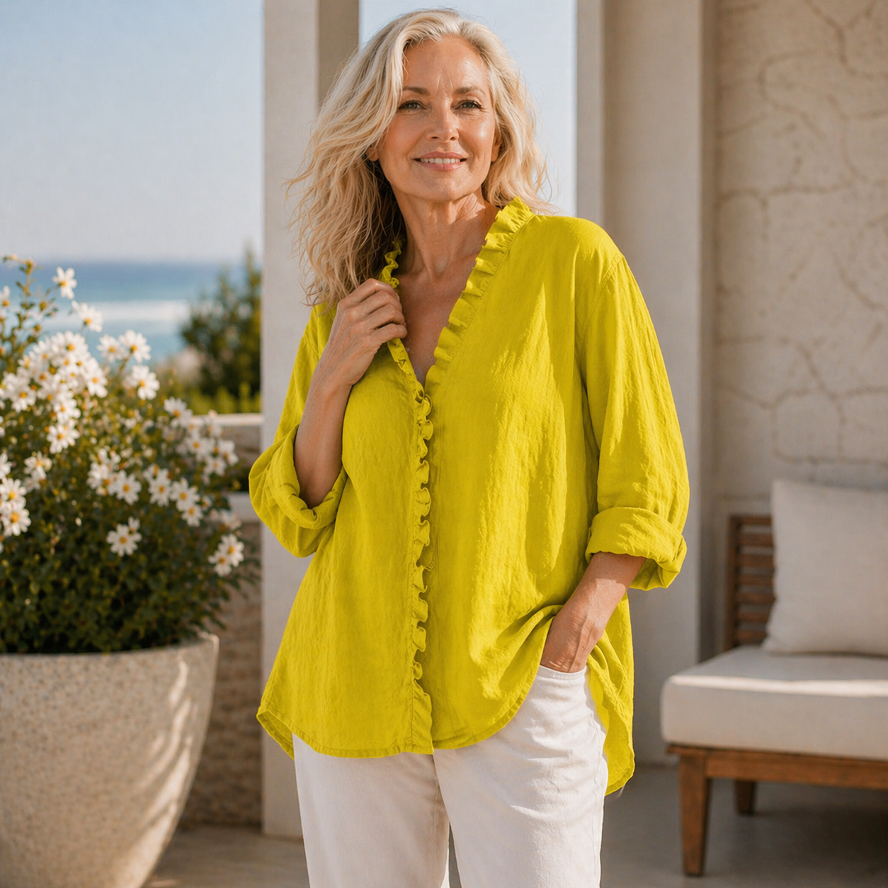 Sanela | Cotton & Linen Ruffle Shirt
