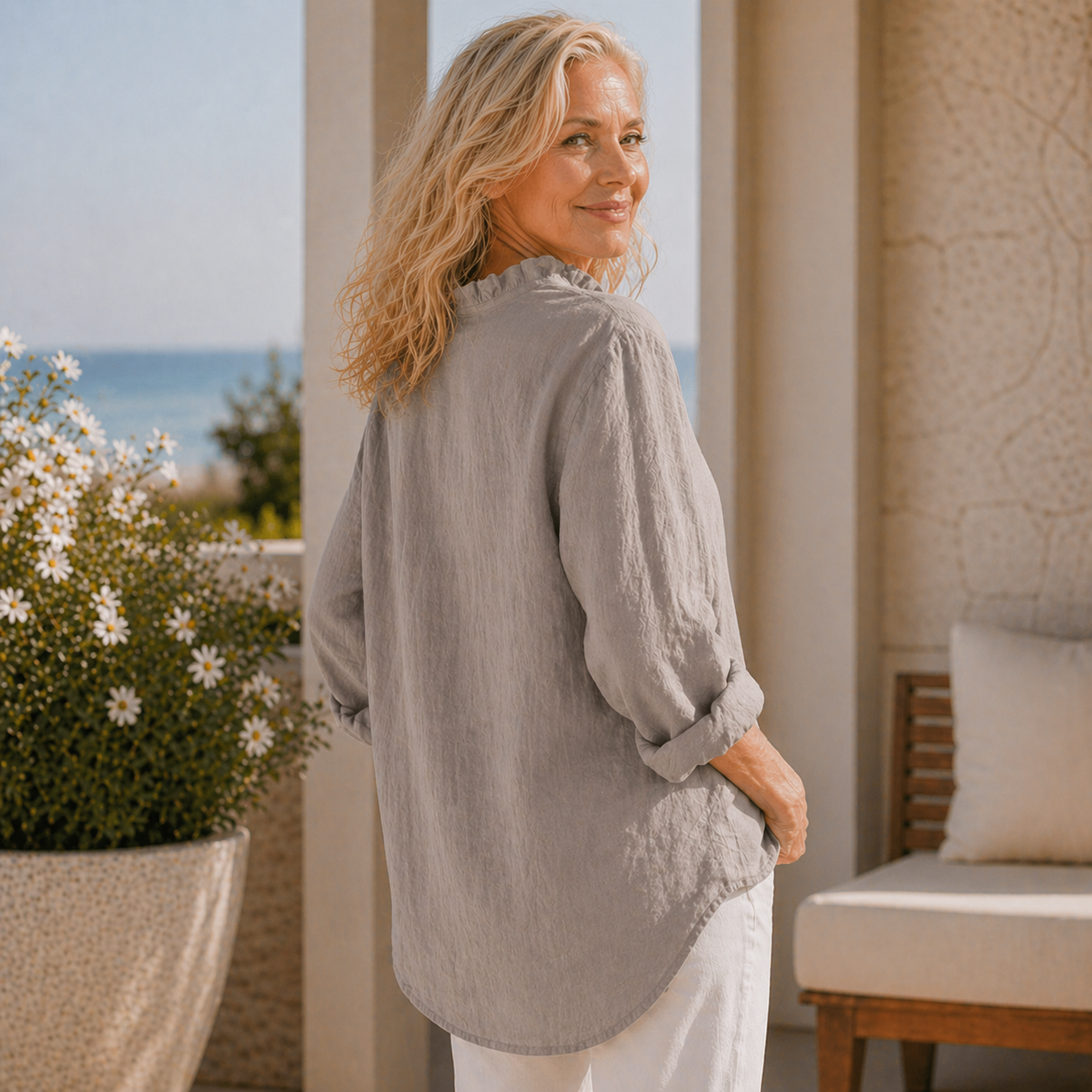 Sanela | Cotton & Linen Ruffle Shirt