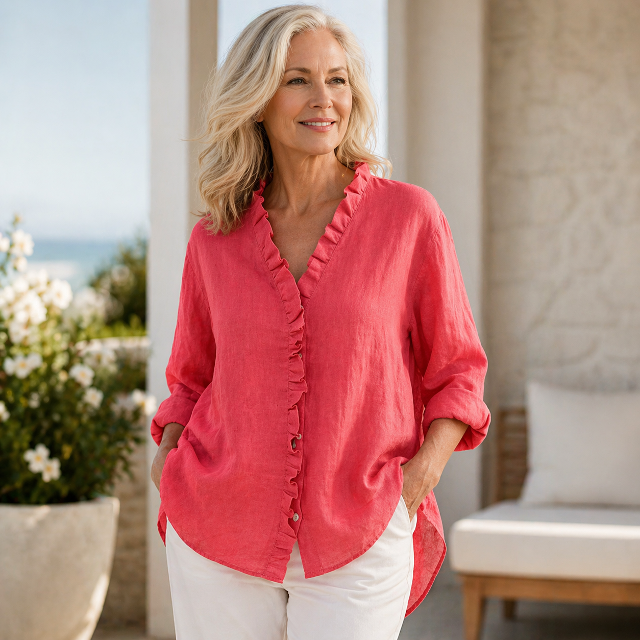 Sanela | Cotton & Linen Ruffle Shirt